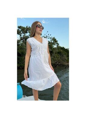 White Sleeveless Eyelet Dress